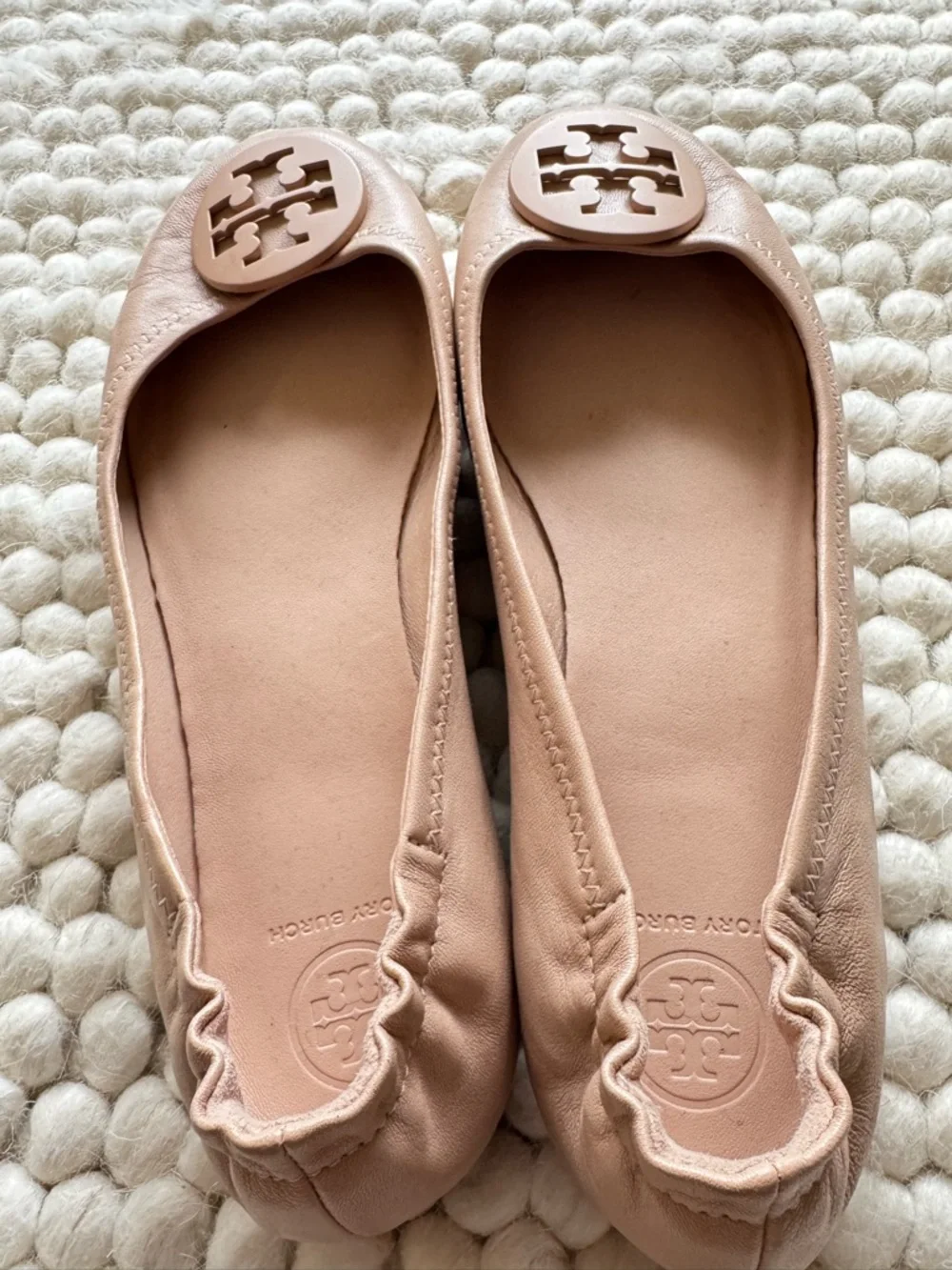 Tory Burch Blush Leather Logo Ballet Flats